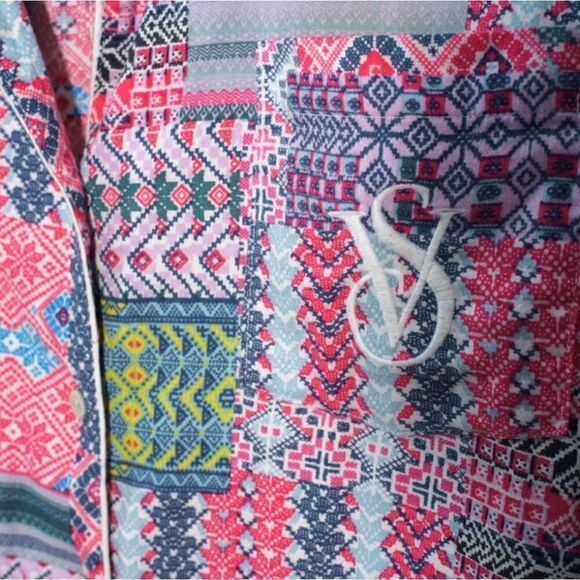 Victoria's Secret Print Patchwork Pajama Shirt Size Large - Picture 4 of 5